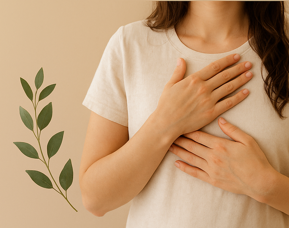 Person holding hands on body listening to symptoms