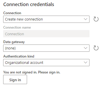 Connection credentials in the dataflow gen2