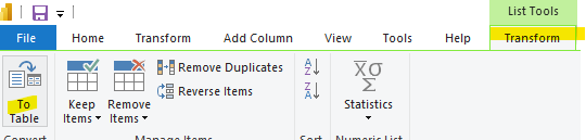 this shows how to change a list into a table in power bi