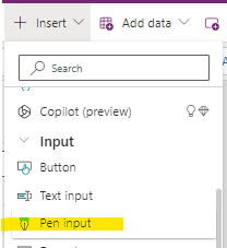 this shows inserting a pen input in the power app