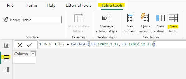 Create a date table in power bi to show period data in a matrix visual