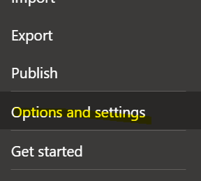 this shows where to click on options and settings in power bi