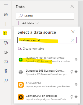 Add the Business Central Item Ledger Table to the Power App