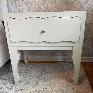 #KrKa Pair of White Side Tables with Curved Single Drawer