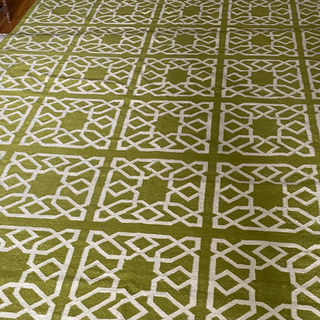 Green & White Geometric Patterned Rug 