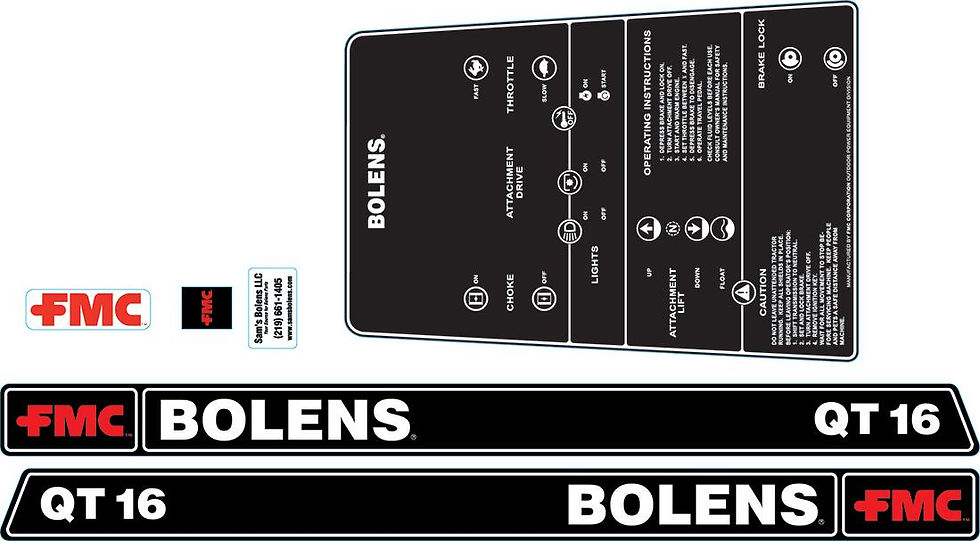 Bolens QT16 FMC Decal Set