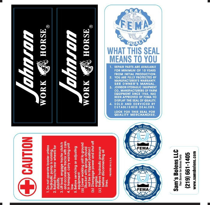 Bolens Johnson Work Horse Loader Decals