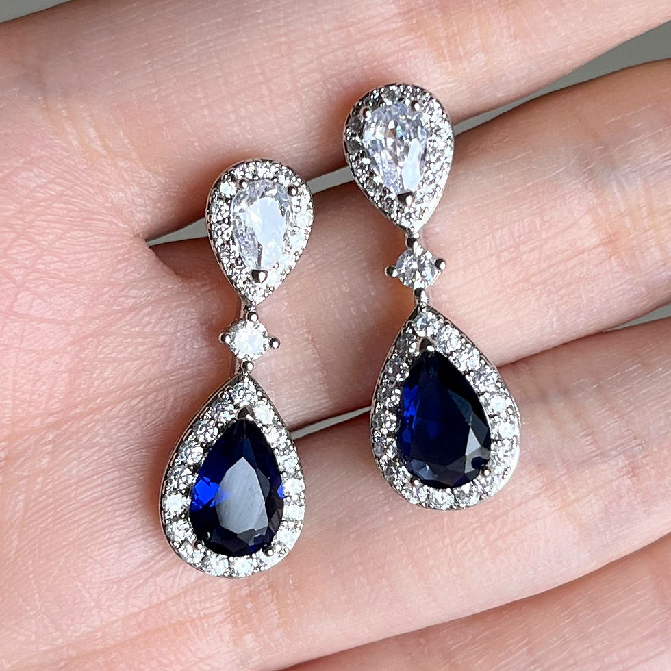 Thumbnail: Luxury Blue & White CZ Teardrop Earrings
