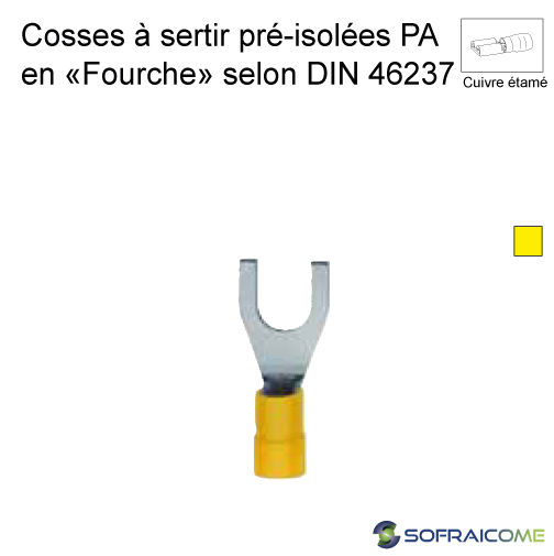 Thumbnail: Cosses à sertir pré-isolées PA en "Fourche" DIN 46237-Section 0,1-0,4 mm² -Jaune