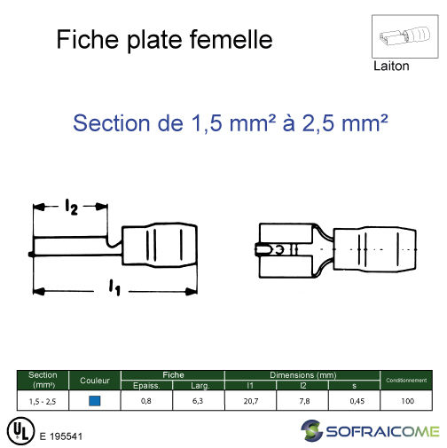 Miniatura: Fiche plate femelle - Section 1,5-2,5 mm² - Bleu