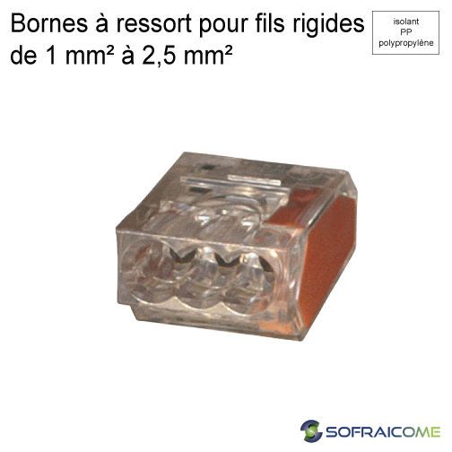 Miniature : Bornes à ressort pour fils rigides de 1 à 2,5mm² - 3 entrées - Orange