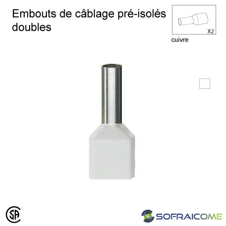 Thumbnail: Embouts de câblage pré-isolés doubles - Section 2x16 mm² - Blanc
