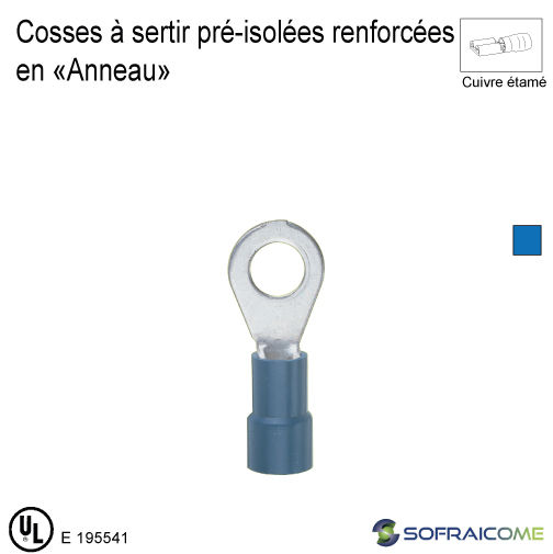 Miniatura: Cosses à sertir pré-isolées renforcées en "Anneau"- Section 1,5-2,5 mm² - Bleu