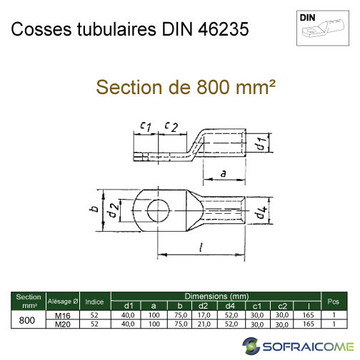 Miniatura: Cosses tubulaires DIN 46235 - Section 800 mm²