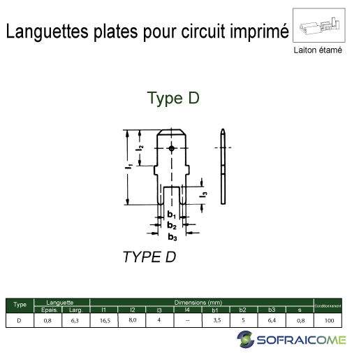 Miniatura: Languettes plates pour circuit imprimé - Type D