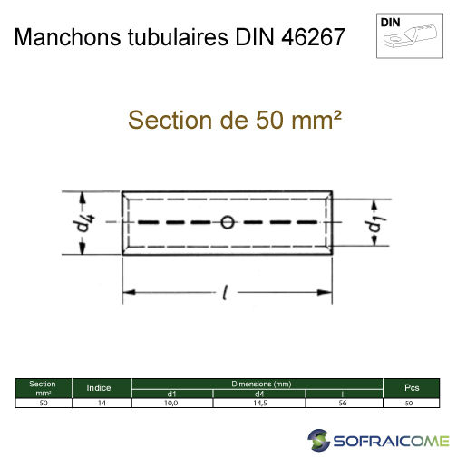 Miniatura: Manchons tubulaires DIN 46237 - Section 50 mm²