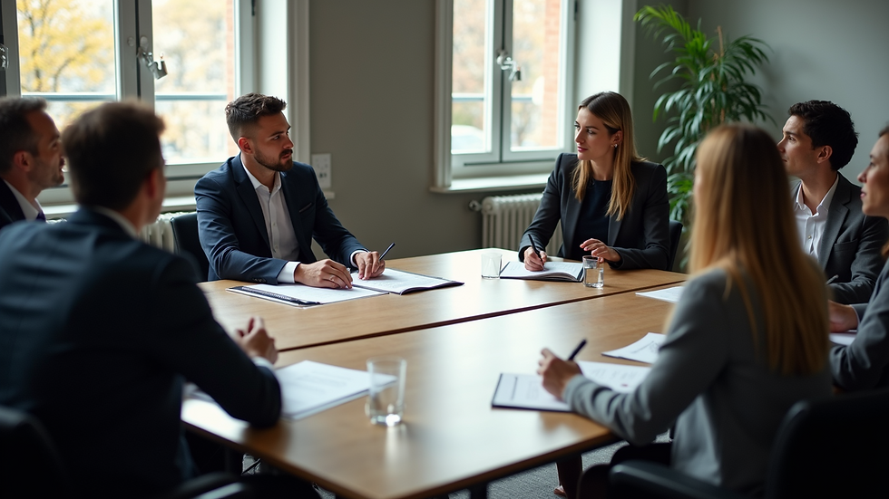 High angle view of a leadership workshop with participants discussing strategies