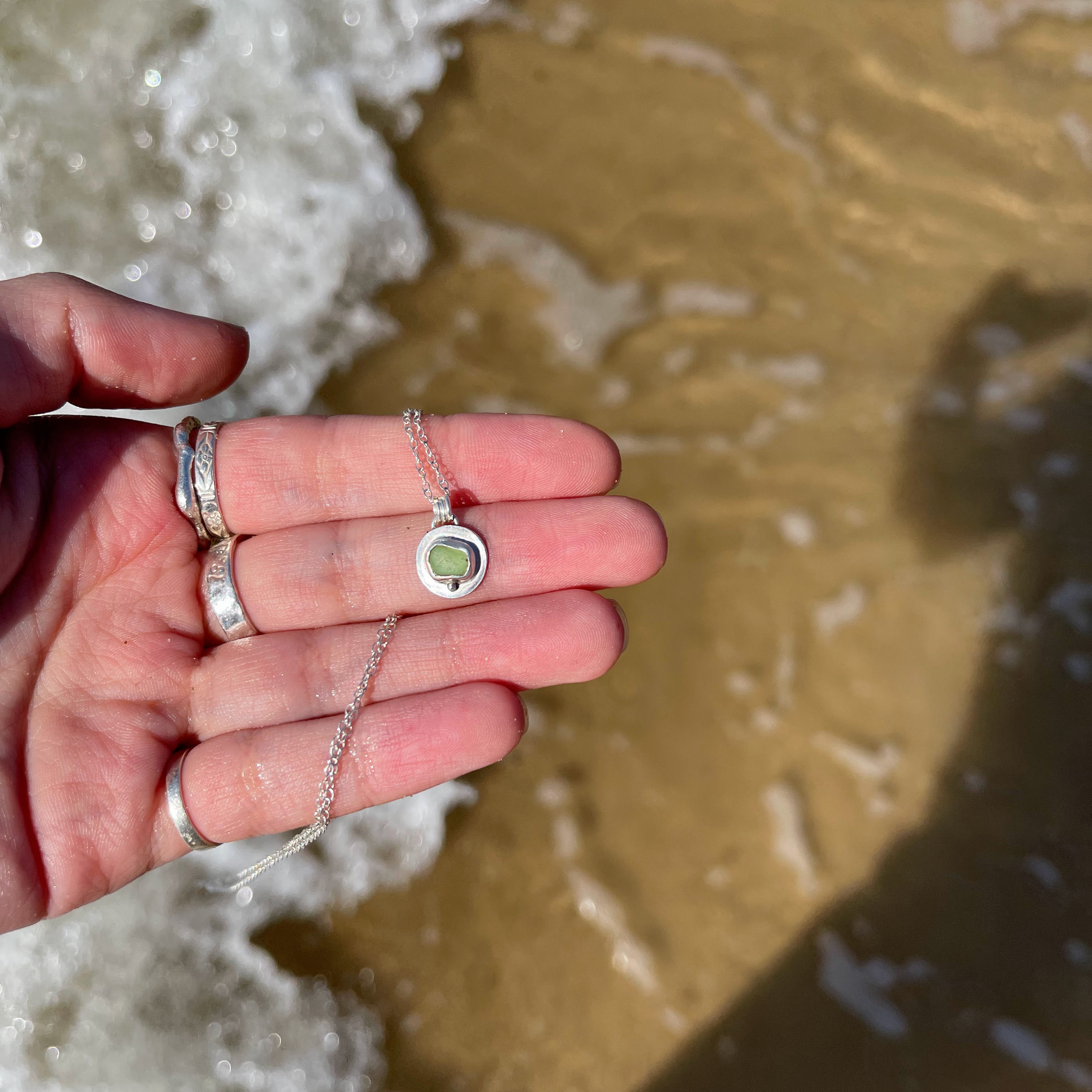 Green Sea Glass Coin Necklace