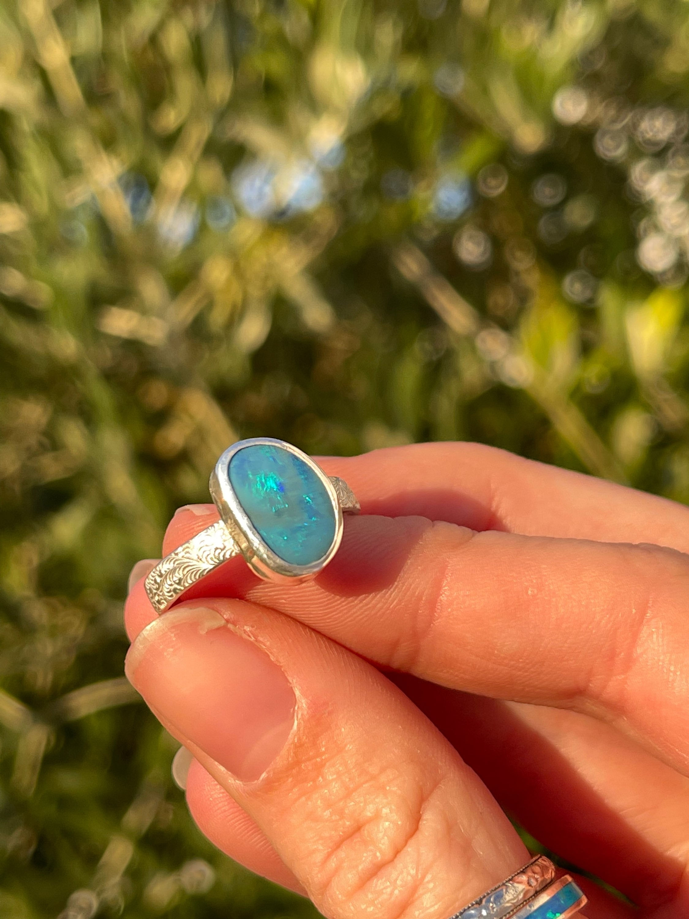  Patterned Australian Opal Doublet Ring