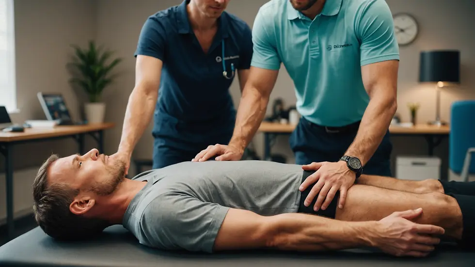 Eye-level view of an educational session about body mechanics with a physical therapist