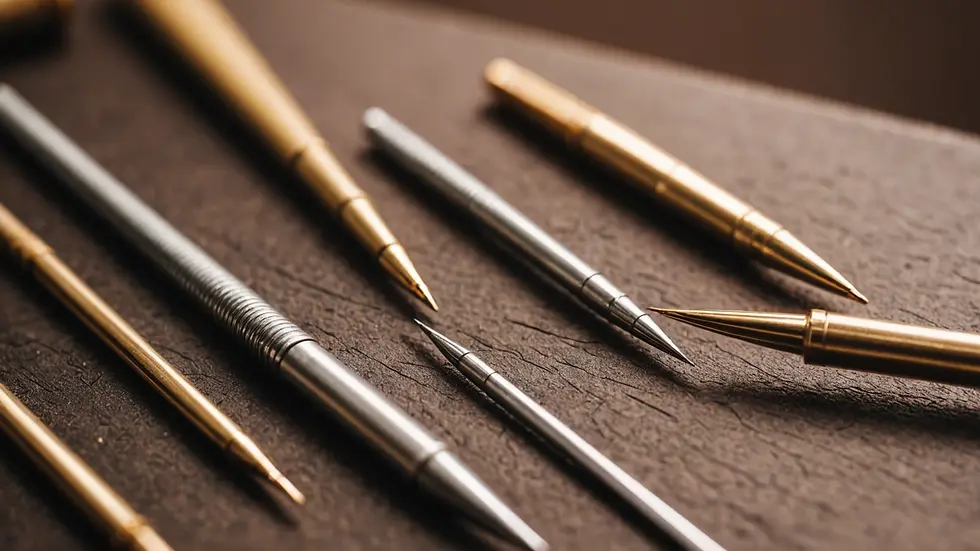Close-up view of needles positioned next to therapy tools