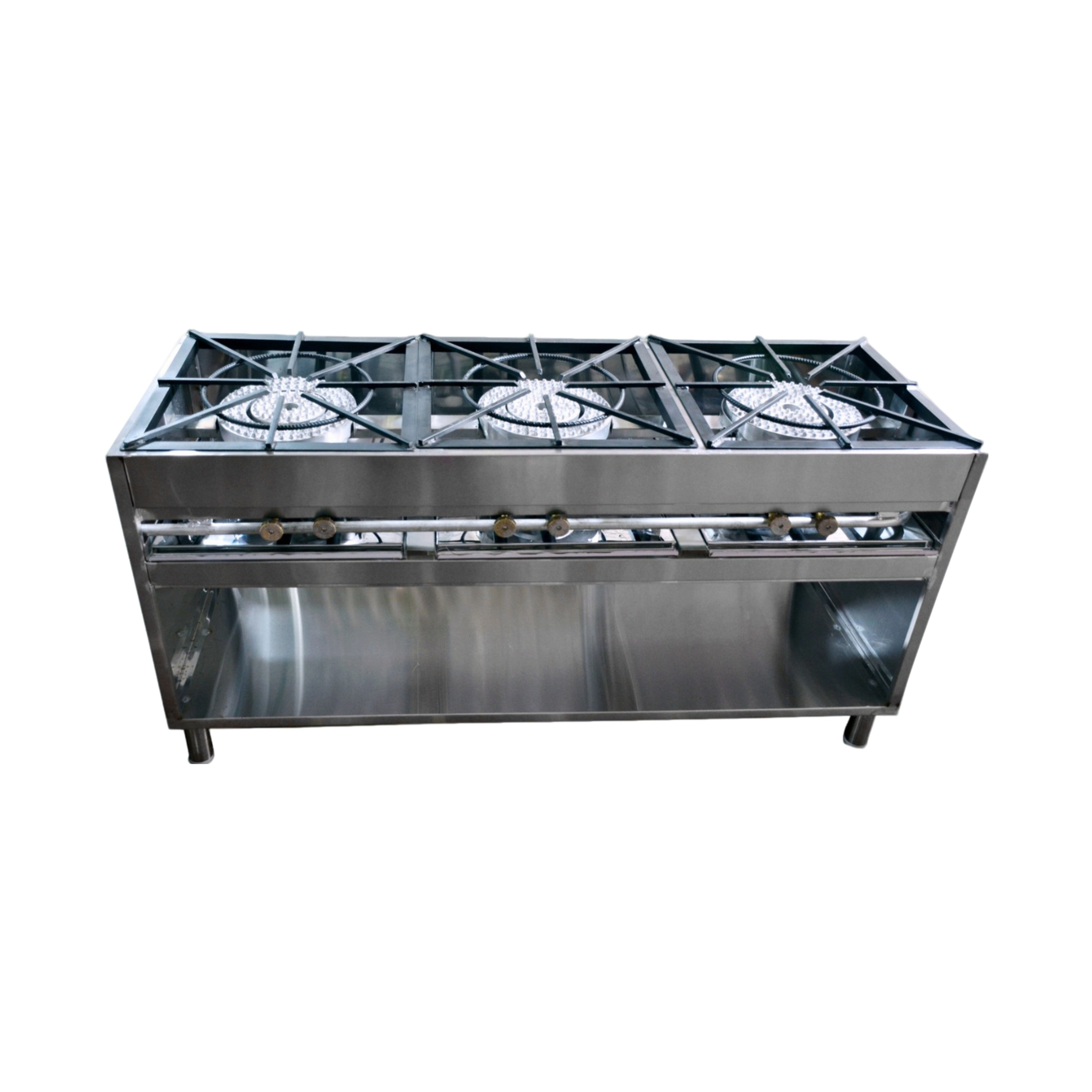 Estufa industrial con tres quemadores, diseño de acero inoxidable, Imvel Estufas para cocinar.