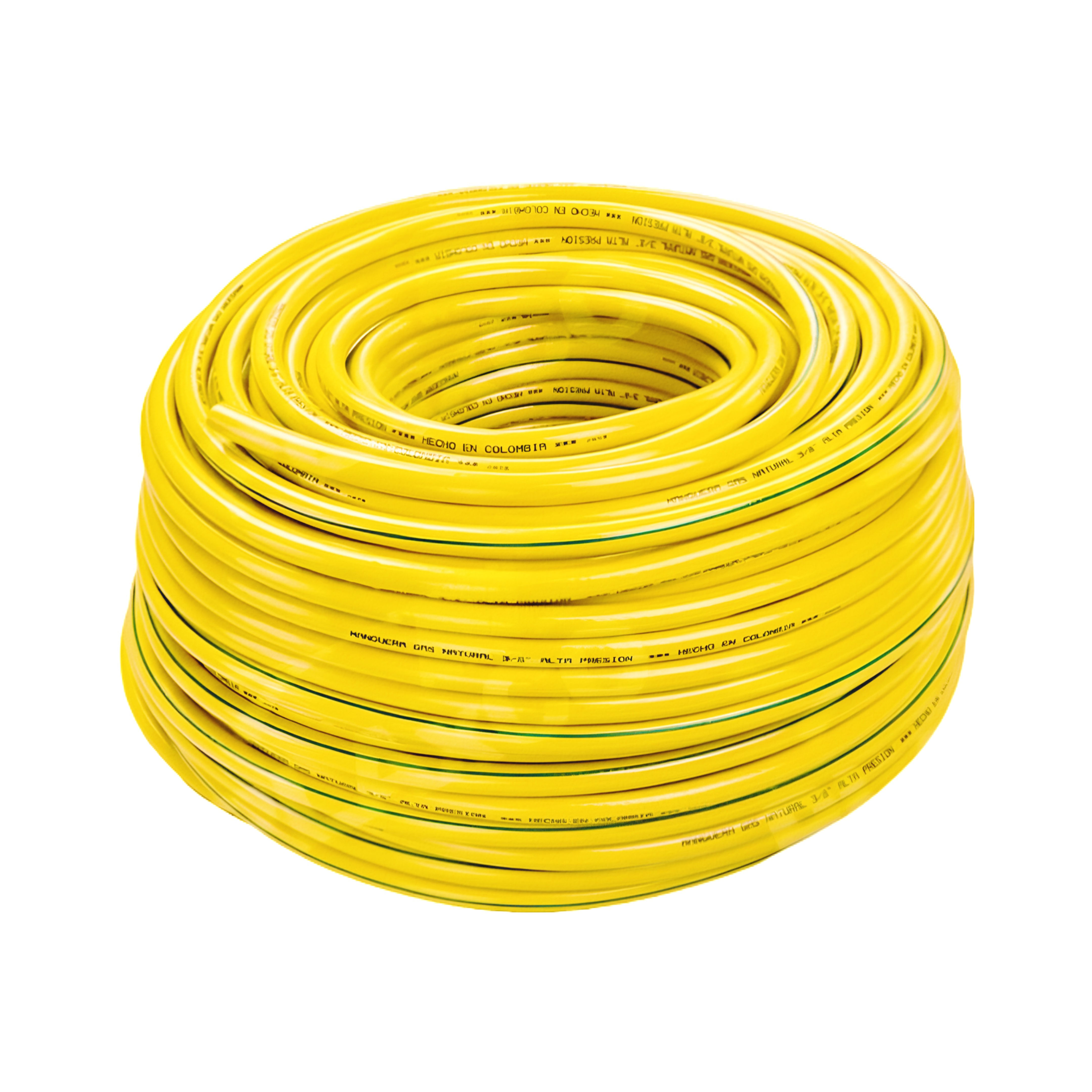 Rollo de manguera amarilla, vista superior. Imvel Estufas para gas natural.