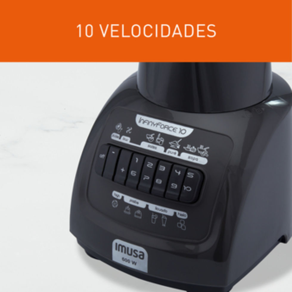 Miniatura: Black blender with the text: 10 VELOCIDADES, Musa, and its settings.