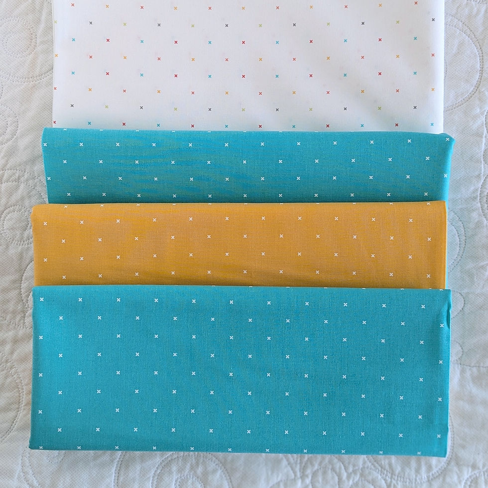 Thumbnail: Woven Lattice Quilt Kit - Top and Binding - Little Crosses Teal and Yellow - 8m