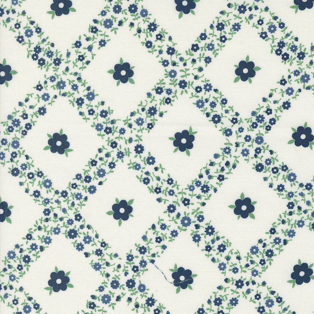 Rosemary Cottage - Trellis Floral - Cream and Navy - Camille Roskelley