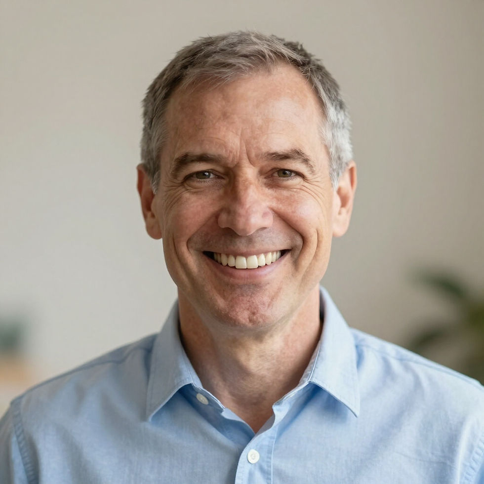 Homem sênior sorrindo para o healthysmilereport.