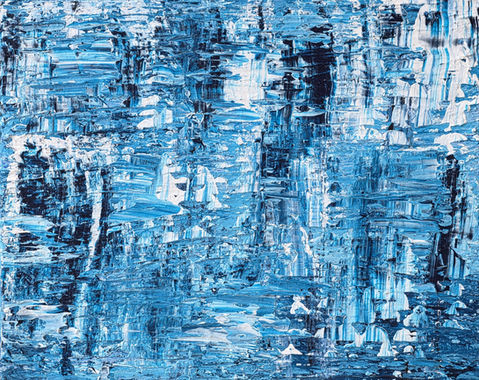 Dieses abstrakte Gemälde von Kiel zeigt das tiefe Blau der Ostsee, die salzige Luft und das strahlende Weiß der Segelschiffe. 