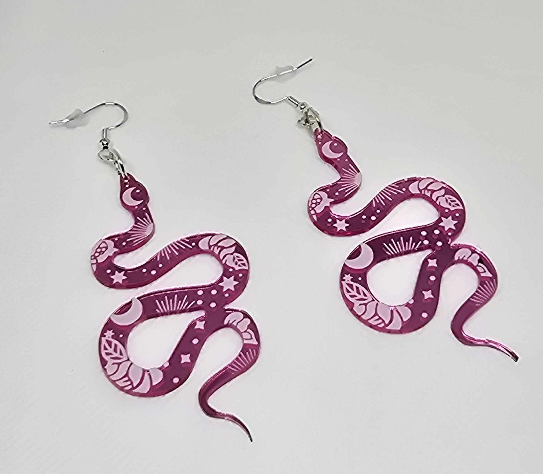 Acrylic Pink Snake Earrings