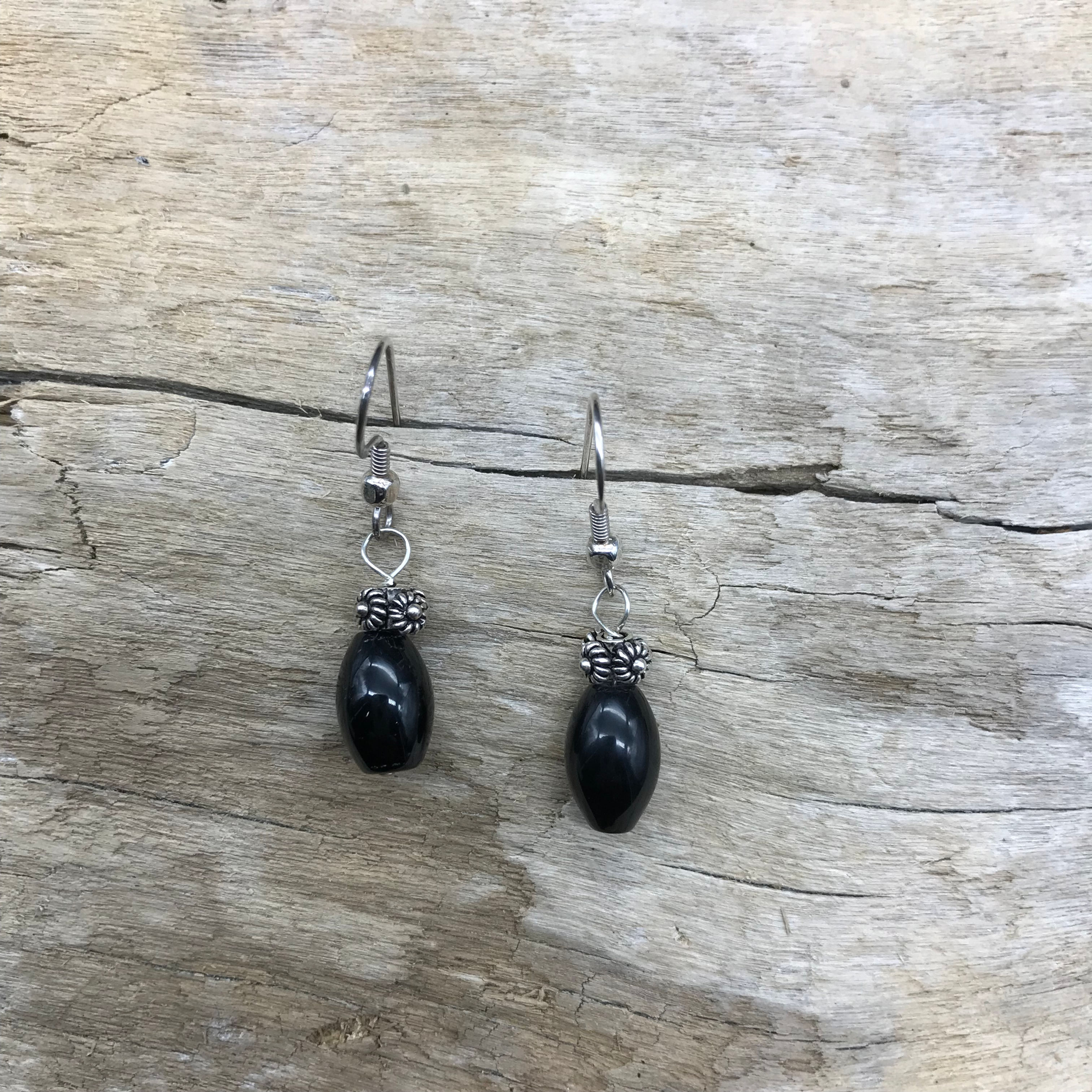 Black Quartz & Sterling Silver Earrings