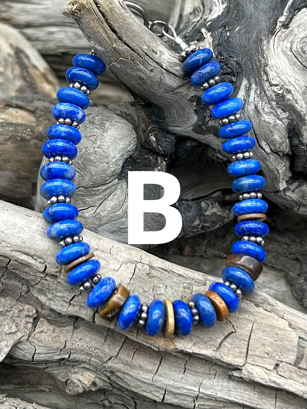 Thumbnail: Lapis, Fossil Mammoth Ivory & Bali Silver Beaded Bracelet 