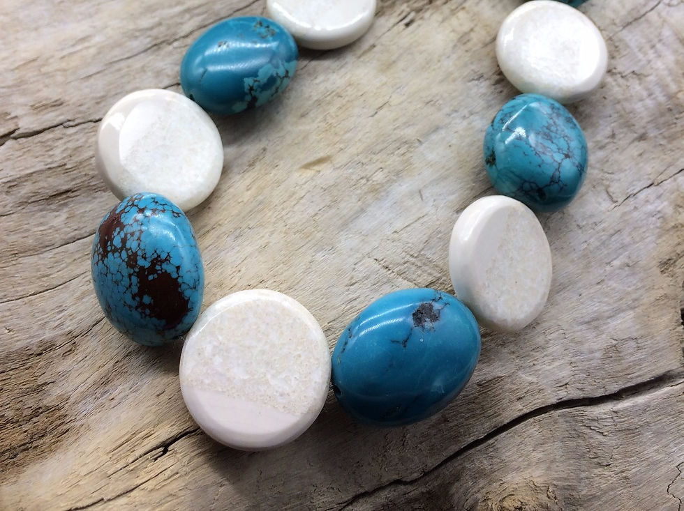 Fossil Walrus Ivory, Turquoise Nuggets & Sterling Silver Necklace