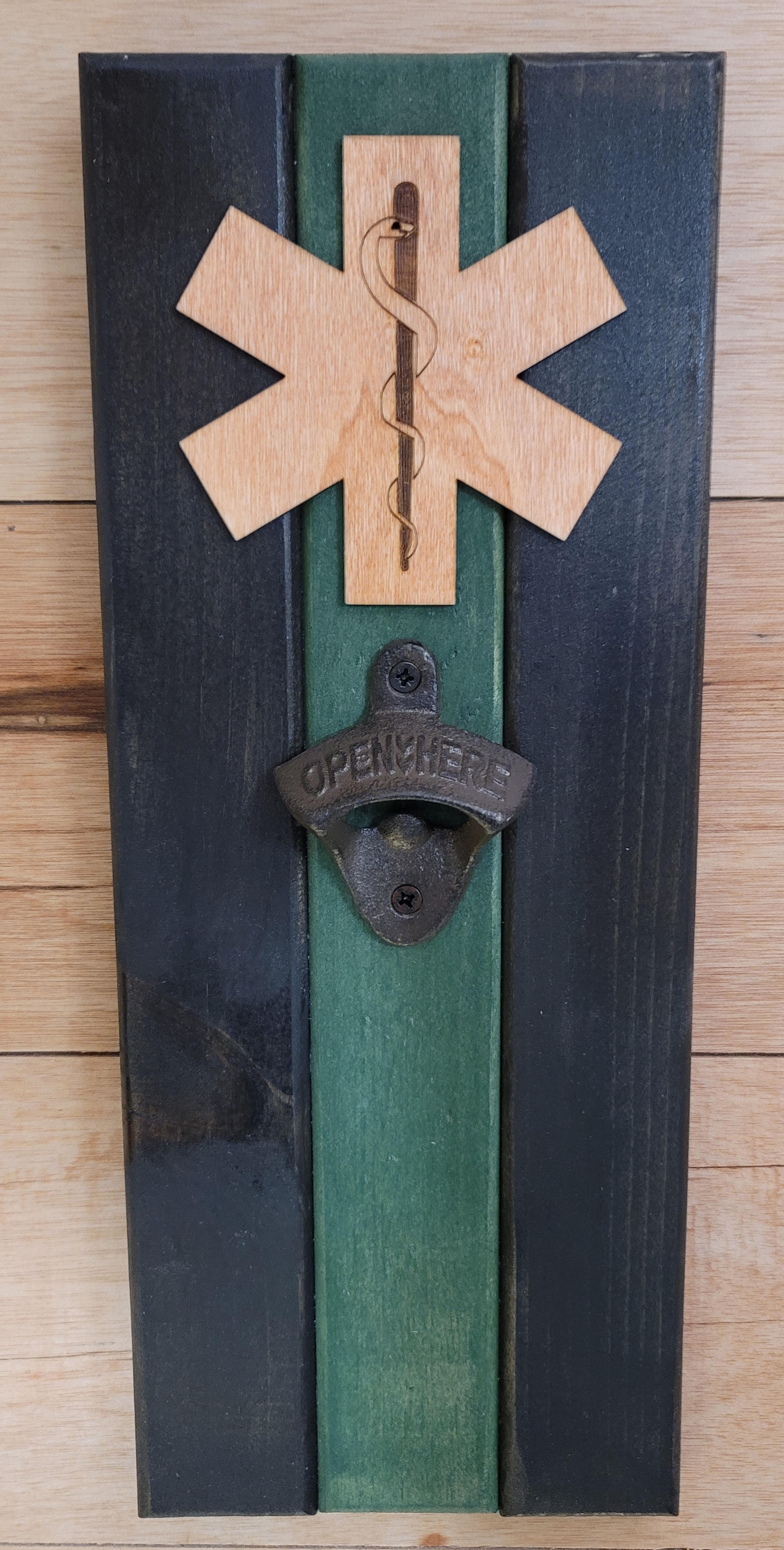 EMS wall mount bottle opener with magnetic cap catch