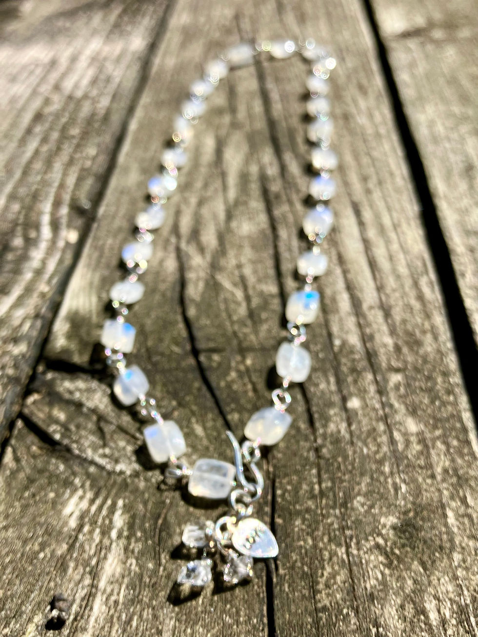 Thumbnail: Sterling silver faceted rainbow moonstone necklace AAA 
