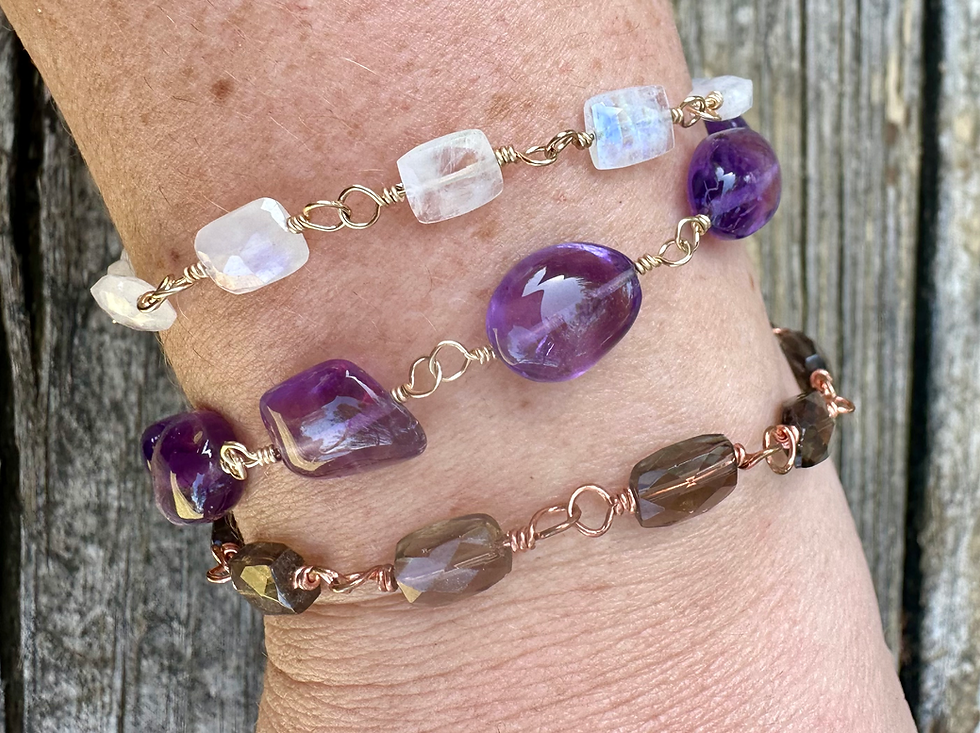 Thumbnail: Adjustable 14k Gold filled faceted AAA rainbow moonstone bracelet 