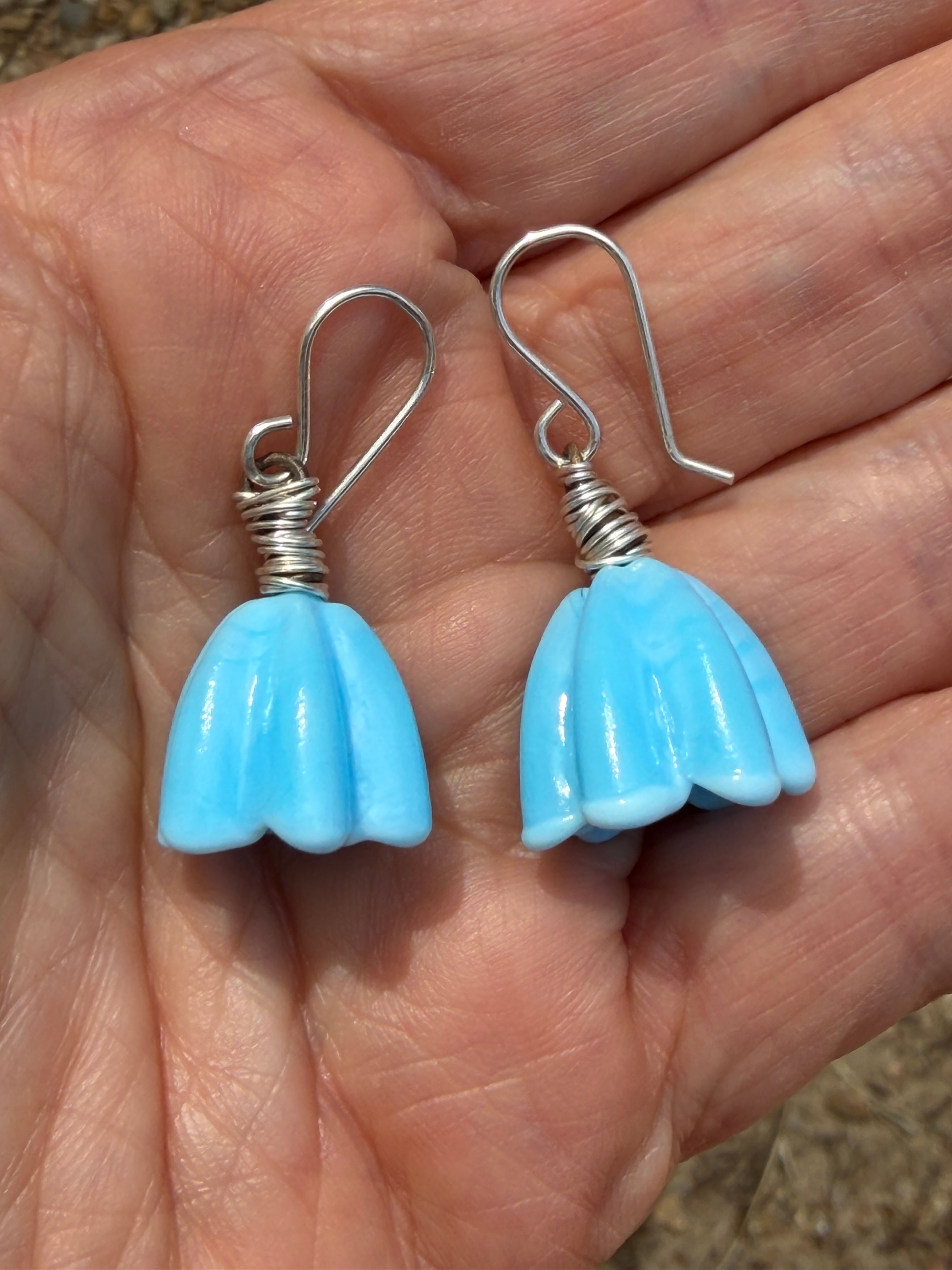 Light sky blue bellflower earrings 