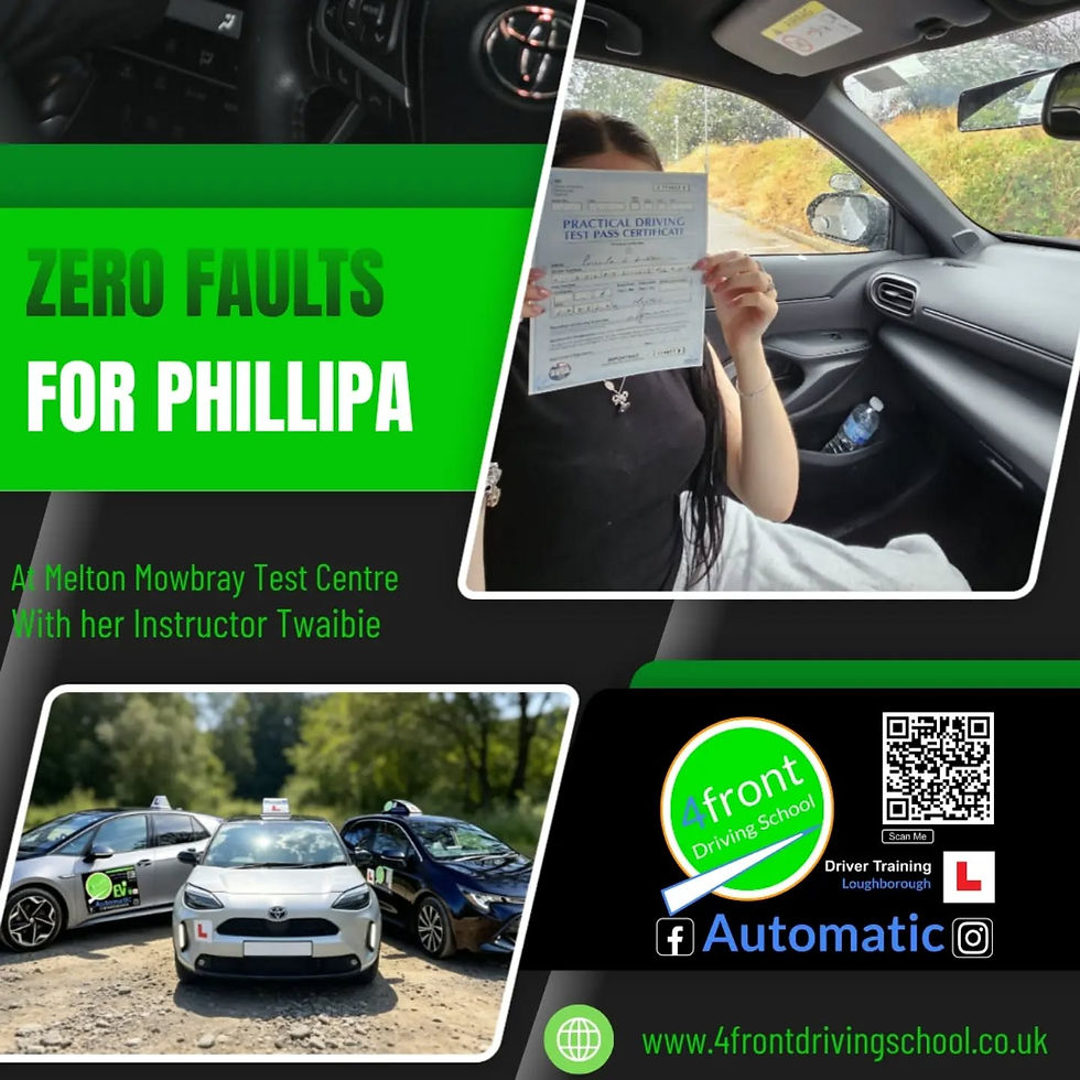 Zero Faults, Flawless automatic pass for Phillipa with her instructor Twaibie at 4front Driving Scho