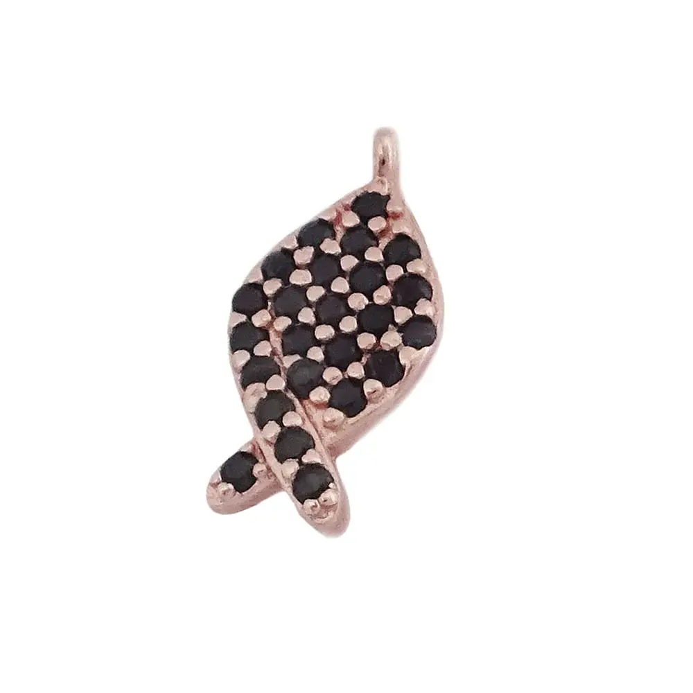 Charms Fish Con Zirconi Neri Argento 925 Placcato Oro Rosa 13x7mm