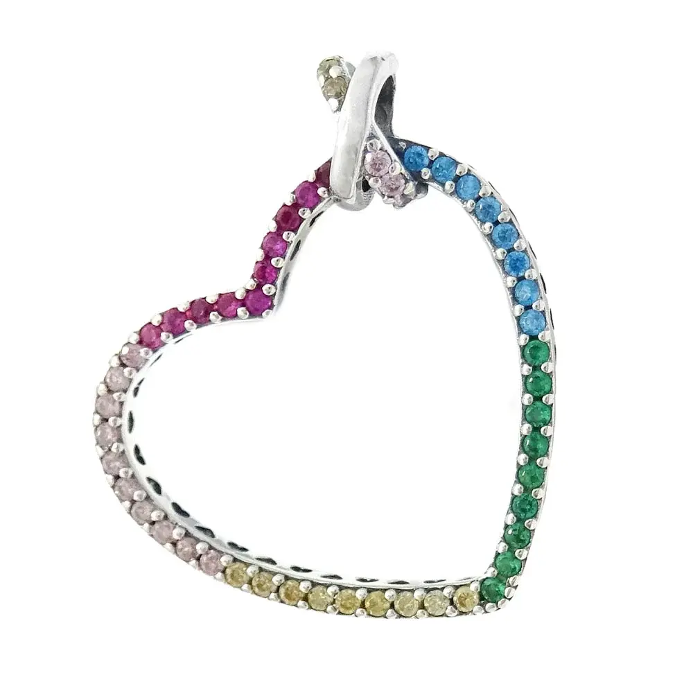 Ciondolo Cuore Arcobaleno Con Zircone Argento 925  22mm