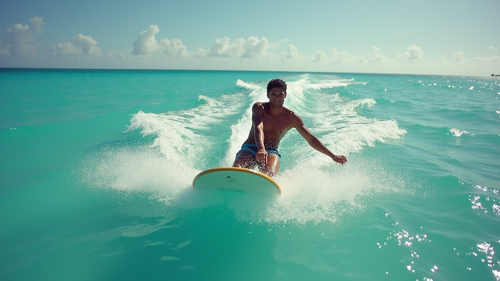 Close-up view of a person eFoiling on clear Miami waters