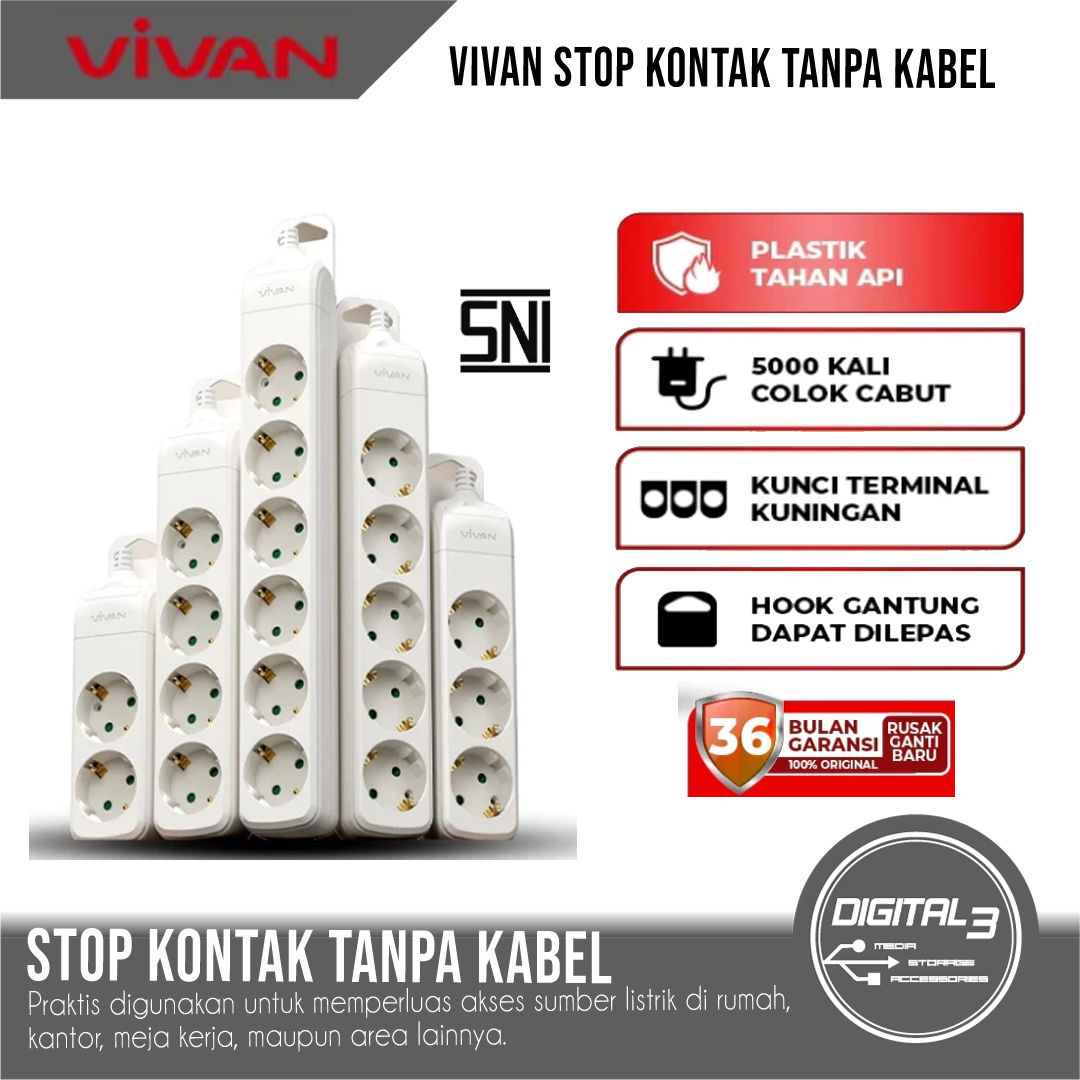 VIVAN Cordless Socket 2 3 4 5 Port AC Power Outlet for Home and Office