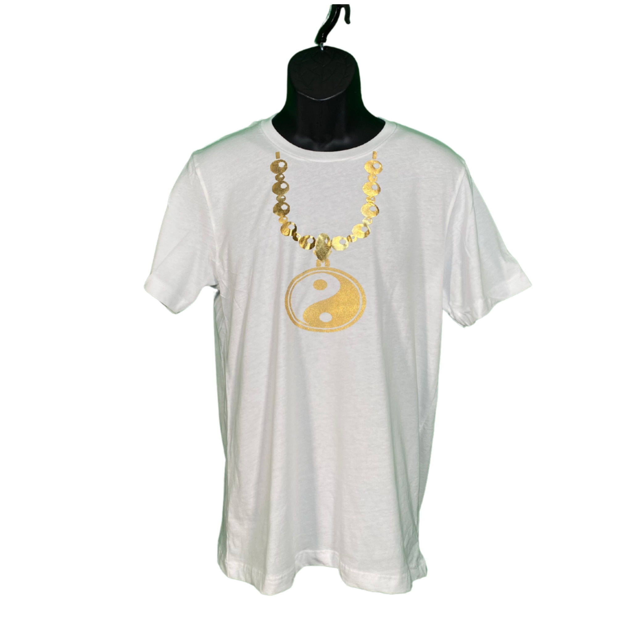 Yin and Yang Gold Chain Premium White Tee