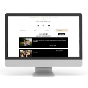 This is a graphic of a computer screen showing the Eulogy section of our custom Memorial Website. 
