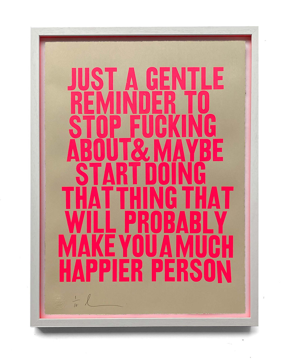 Thumbnail: Gentle reminder' (pink on velvet) by Hackney Dave