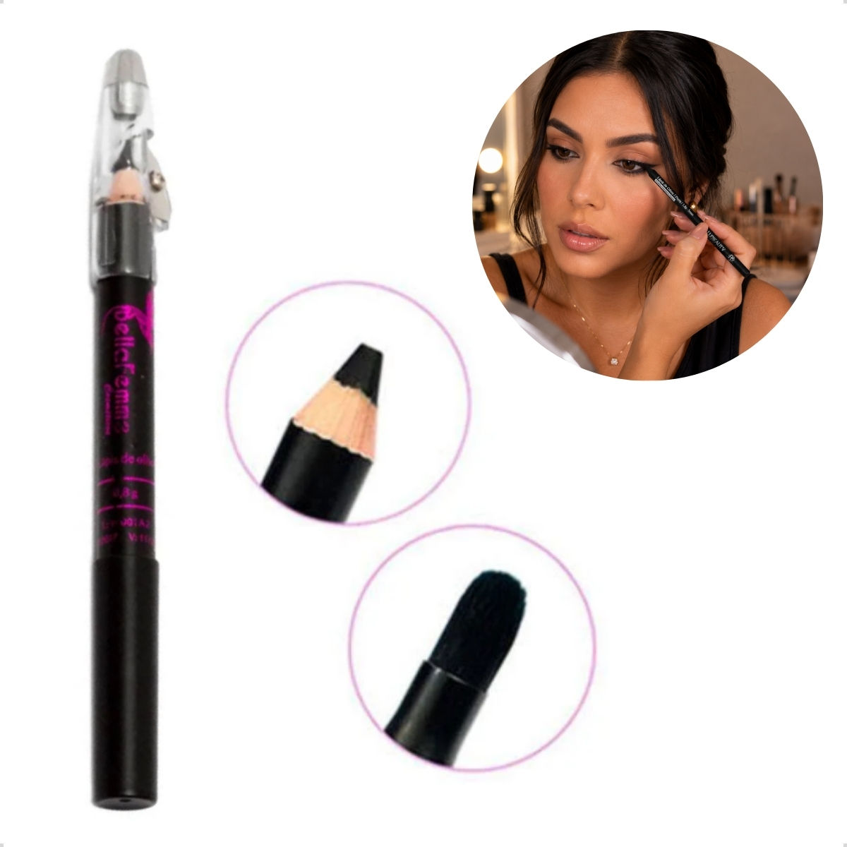 Lápis Olhos Preto Jumbo Apontador e Esfumador Bella Femme