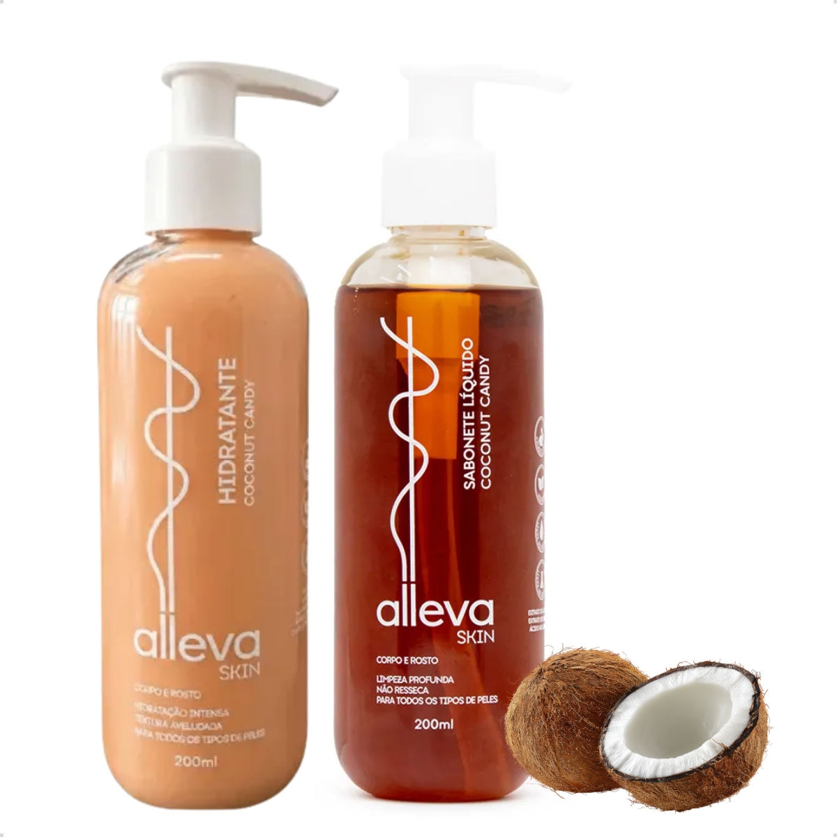 Kit Hidratação Sabonete e Hidratante Corporal Coconut Alleva